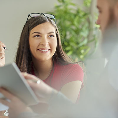 woman chatting to man