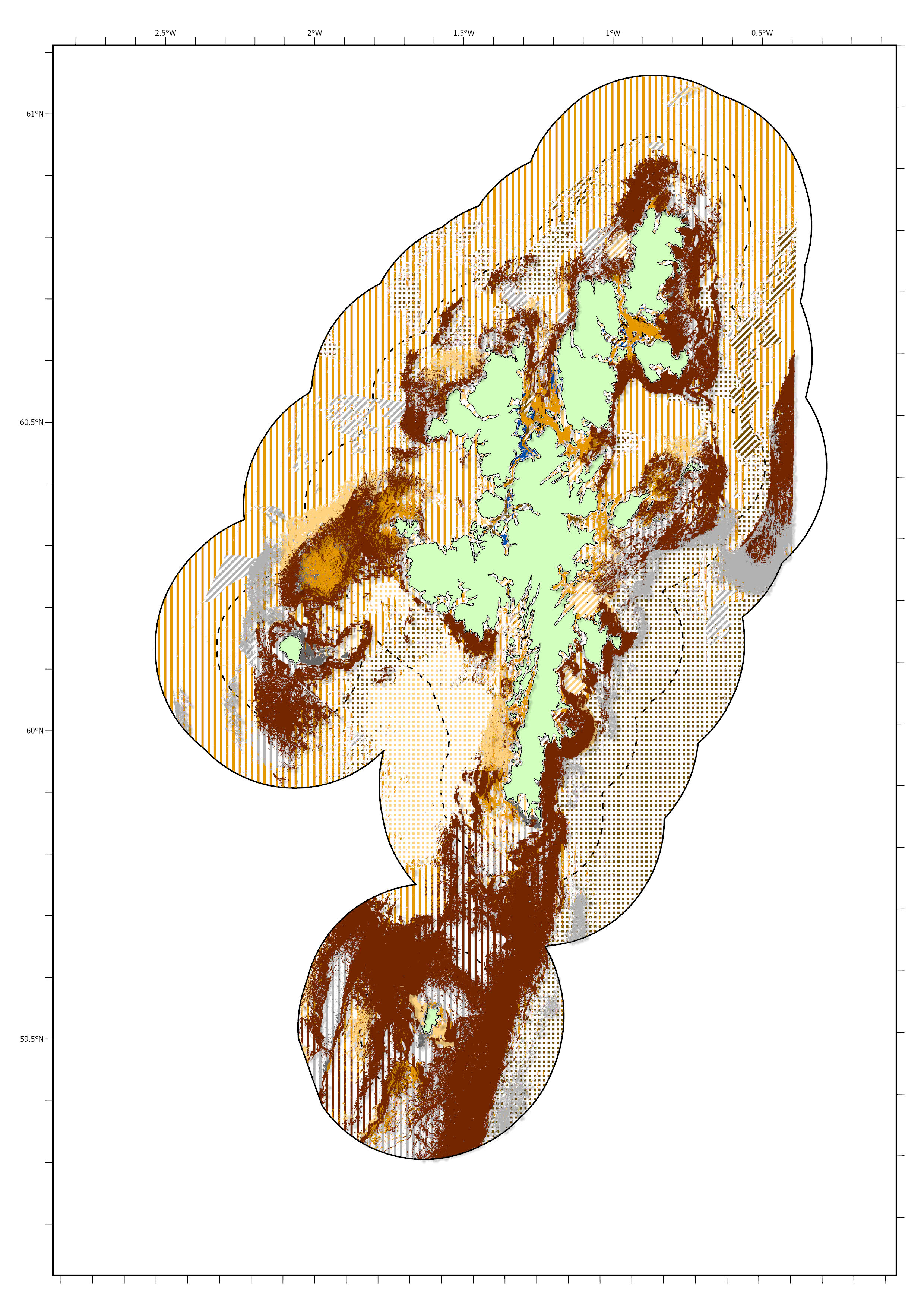 Map of Shetland showing seabed habitats