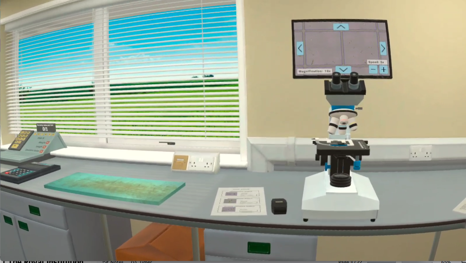 CG microscope next to salmon dissection board CG microscope next to salmon dissection board