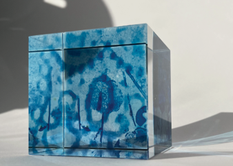 Emma Eunson's artwork which shows a white and blue box with different designs Emma Eunson's artwork which shows a white and blue box with different designs